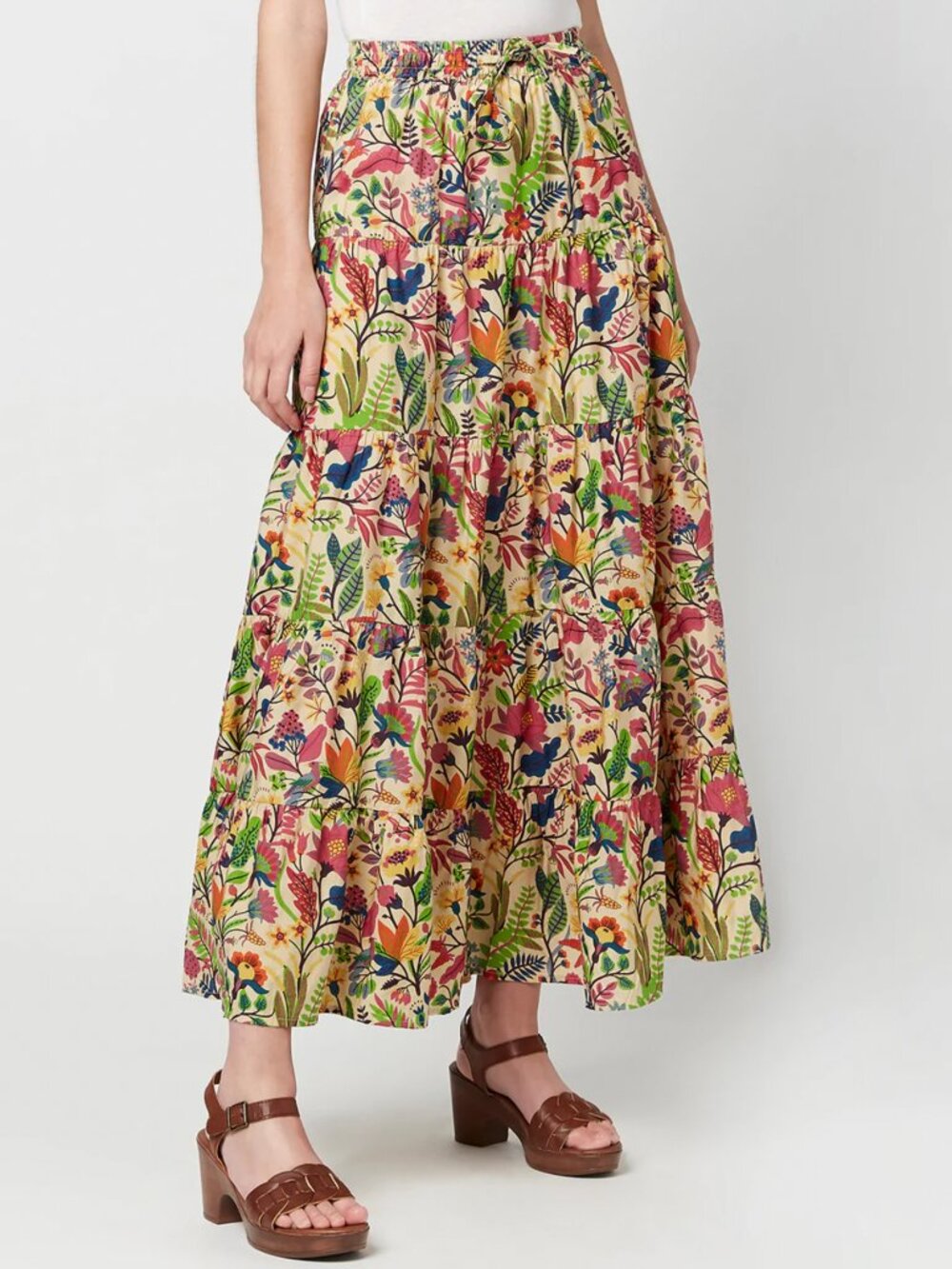 Floral Tiered Maxi Skirt in Multi-Color